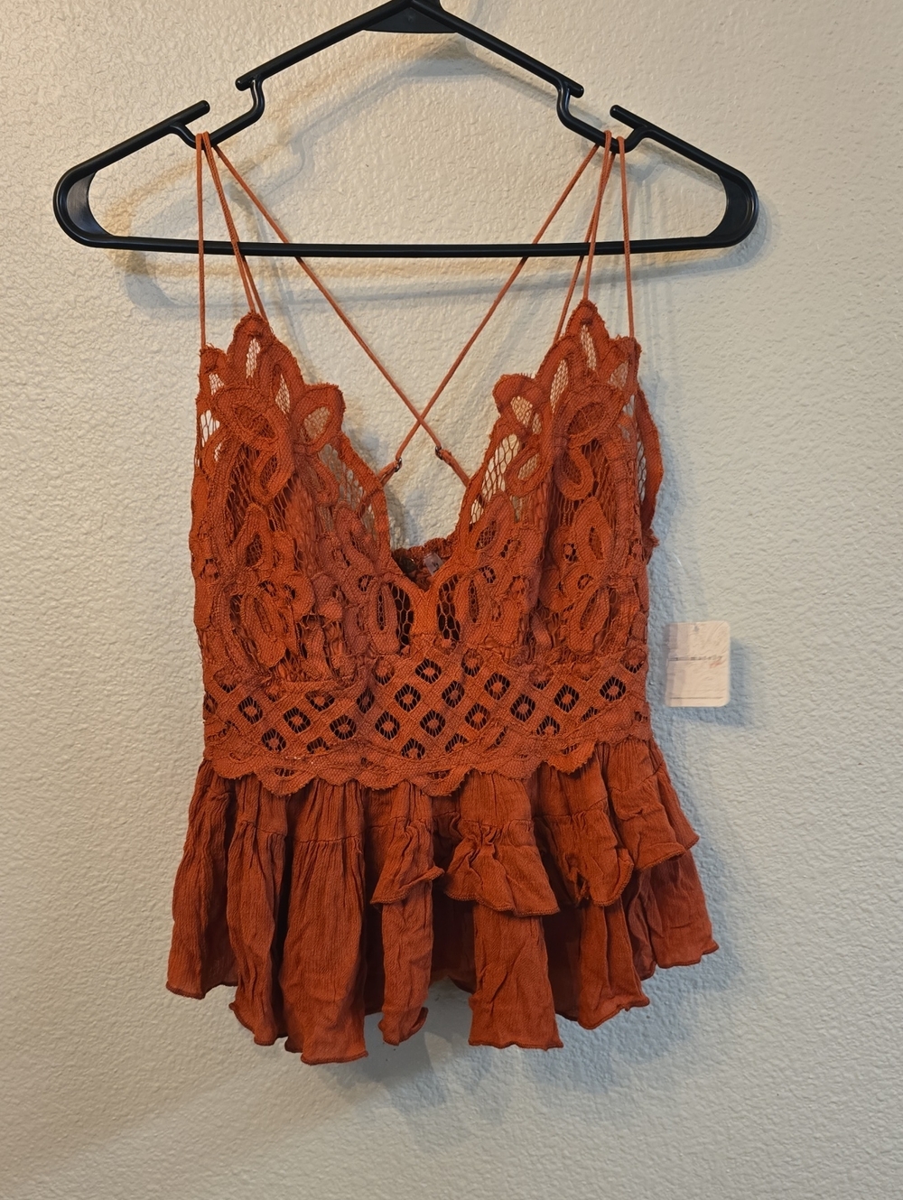 Lace-Trim Tiered Rust Orange Crochet Camisole